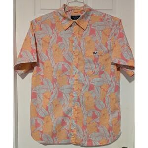 Vineyard Vines Mens L Button Down Shirt Tropical Banana Leaf Print Short Sleeve